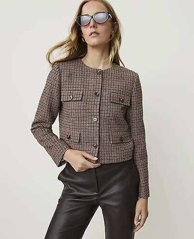 Ann Taylor The Crew Neck Jacket Houndstooth Combo Women's