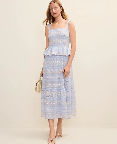 Ann Taylor Eyelet Peplum Midi Dress Crystal Lavender Women's