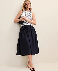 Ann Taylor Petite Eyelet Drop Waist Midi Dress White 9000 Women's