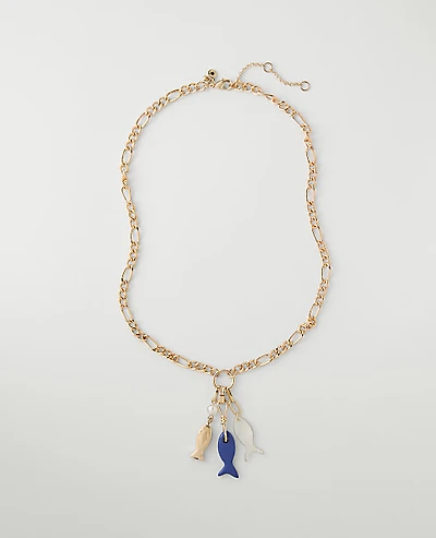 Ann Taylor Mixed Fish Charm Necklace Goldtone Women's