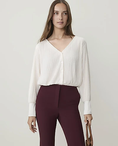 Ann Taylor Pleated V-Neck Blouse Women's