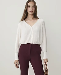 Ann Taylor Pleated V-Neck Blouse Women's