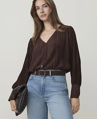 Ann Taylor Pleated V-Neck Blouse Women's