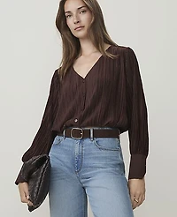Ann Taylor Pleated V-Neck Blouse Women's