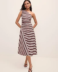 Ann Taylor Striped Midi Dress Rich Walnut Women's