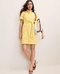Ann Taylor Weekend Eyelet Shirtdress Size 16 Yellow Hibiscus Women's