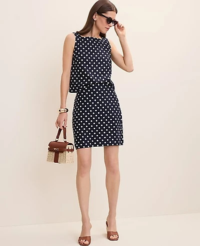 Ann Taylor Polka Dot A-Line Skirt Linen Blend Night Sky Women's