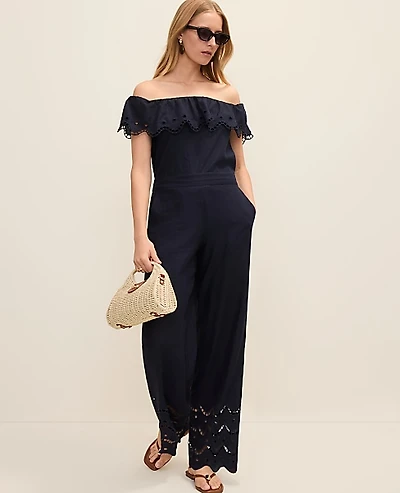 Ann Taylor The Petite Easy Wide-Leg Pant Linen Blend Night Sky Women's