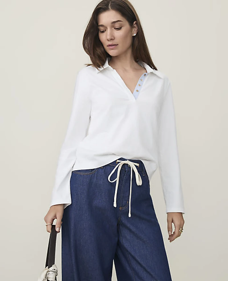 Ann Taylor Weekend Split Neck Polo Top Women's