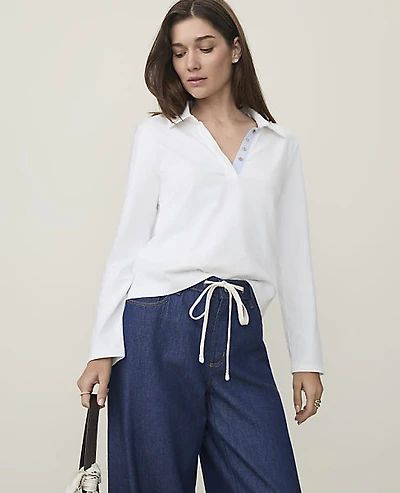 Ann Taylor Weekend Split Neck Polo Top Women's