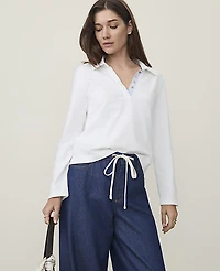 Ann Taylor Weekend Split Neck Polo Top Women's