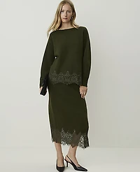 Ann Taylor Lace Trim Midi Skirt Caper Shadow Women's