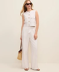 Ann Taylor Petite Weekend Striped Easy Fit Wide-Leg Pant in Linen Blend Size Large Sail Cloth Women's