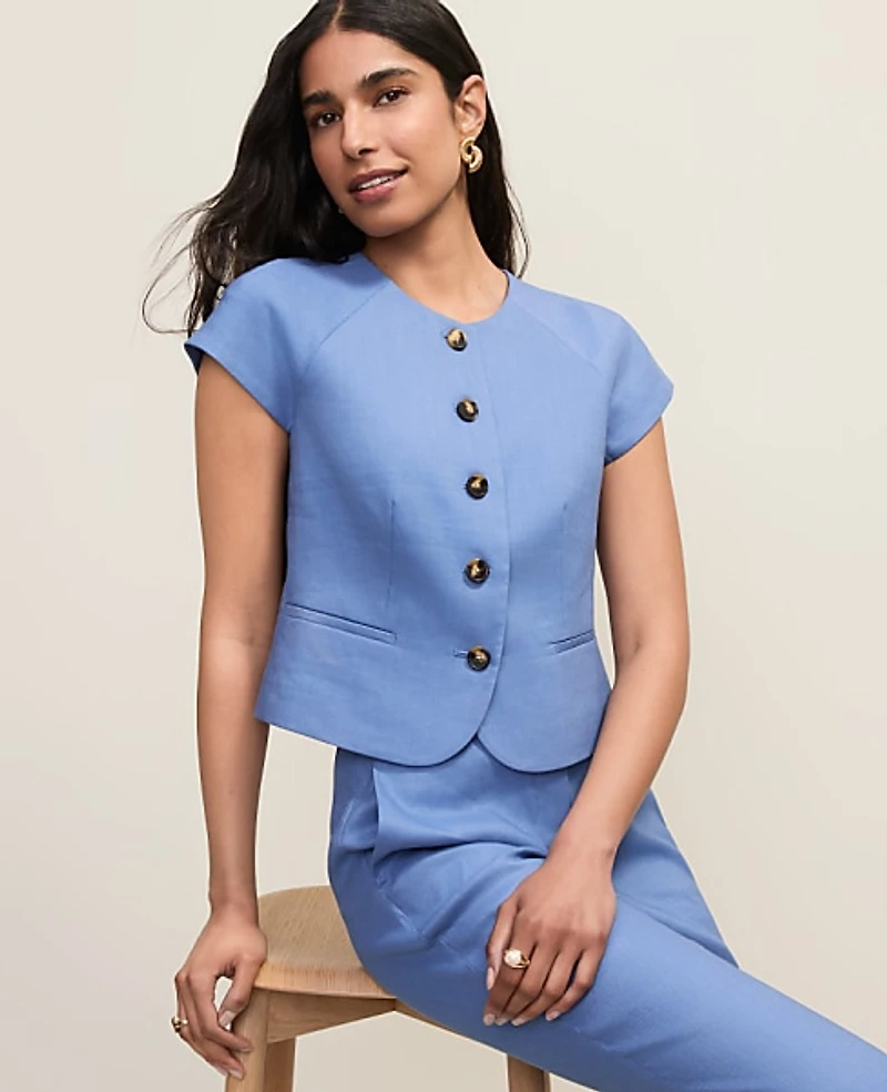 Ann Taylor The Cap Sleeve Vest Linen Blend Ocean Oasis Women's