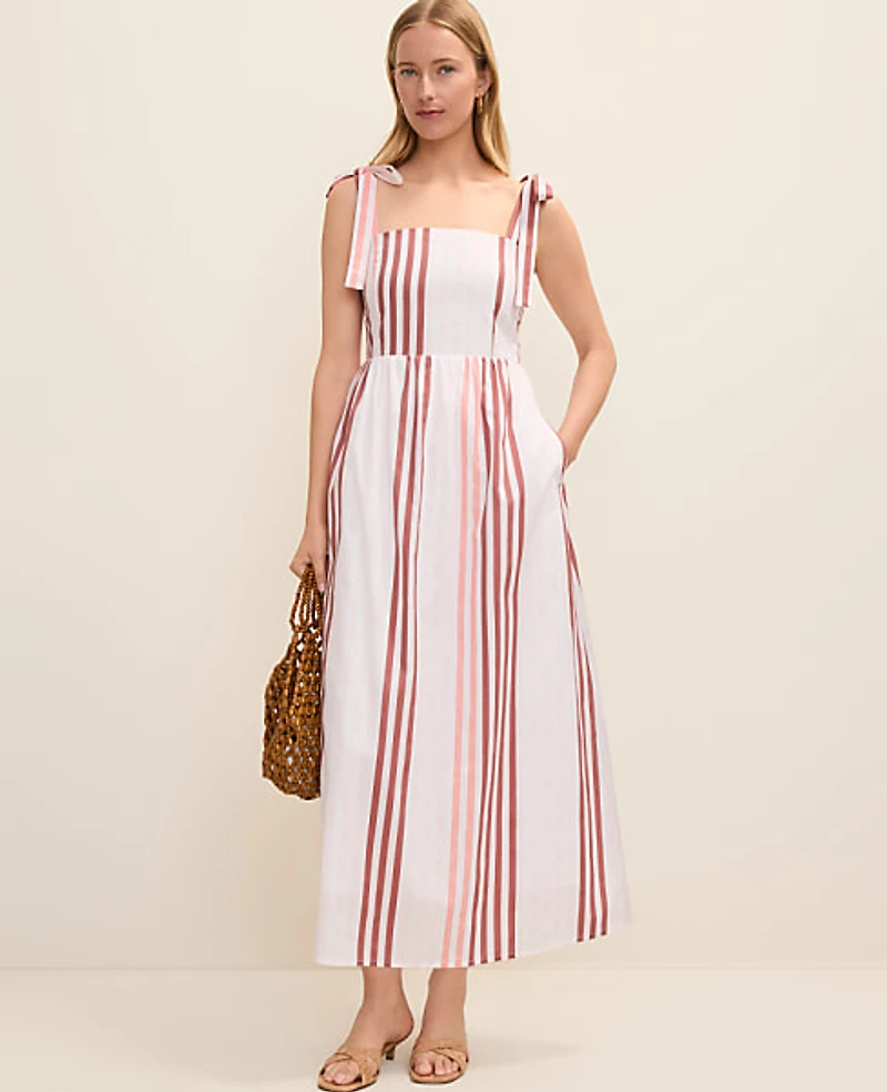 Ann Taylor Weekend Striped Tie Strap Midi Dress Terra Toscana Women's