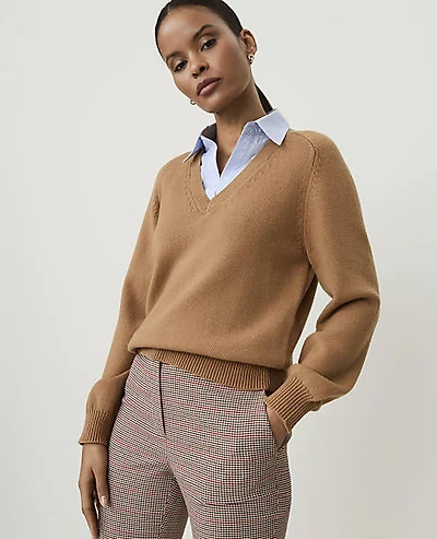 Ann Taylor Collared Mixed Media Sweater Pecan Women's