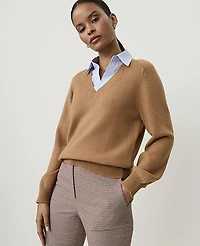 Ann Taylor Collared Mixed Media Sweater Pecan Women's
