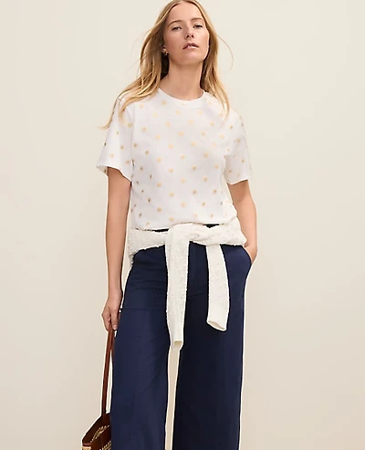 Ann Taylor Petite Weekend Sun Print Relaxed T-Shirt Gold Women's