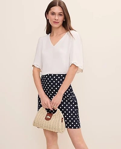Ann Taylor Petite Embroidered Mixed Media Top Winter White Women's