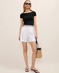 Ann Taylor The Petite Pleated Bermuda Short Linen Blend White Women's