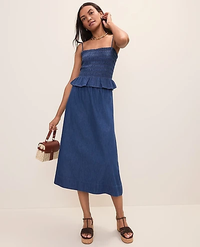 Ann Taylor Petite Weekend Easy Fit Denim Midi Skirt Medium Wash Women's
