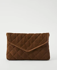 Ann Taylor Weekend Quilted Suede Envelope Clutch Golden Brown Women's