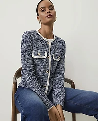 Ann Taylor Crew Neck Jacket Tweed Ocean Women's