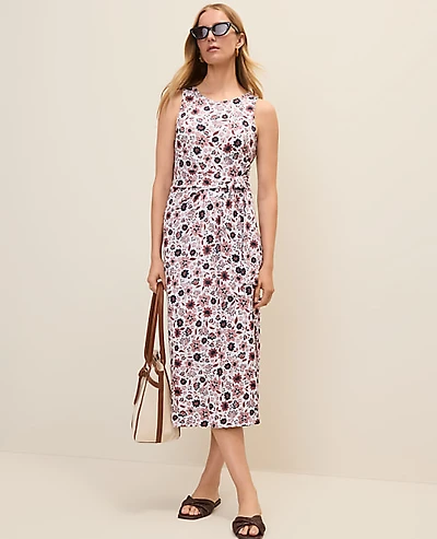 Ann Taylor Petite Weekend Floral Tie Waist Sheath Dress Night Sky Women's