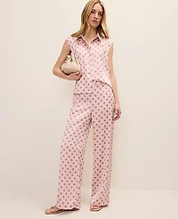 Ann Taylor The Petite Side Zip Wide-Leg Pant Geo Satin Pink Marble Women's