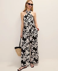 Ann Taylor The Wide-Leg Paperbag Pant Floral Linen Blend Black Women's