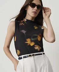 Ann Taylor Floral Mock Neck Tank Top Black - Yellow Women's