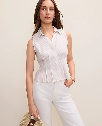 Ann Taylor Petite Sleeveless Flare Shirt Linen Blend Sail Cloth Women's