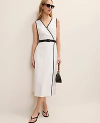Ann Taylor Petite Belted Midi Dress Linen Blend White Women's