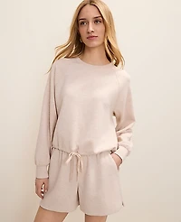 Ann Taylor Petite Drawstring Crew Neck Sweatshirt CloudPlush Muted Taupe Heather Women's