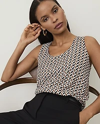 Ann Taylor Geo Print Mixed Media Shell Top Black Women's
