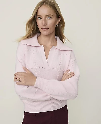 Ann Taylor Weekend Popcorn Stitch Collared Sweater Women's