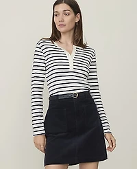 Ann Taylor Weekend Striped Pointelle Henley Top Night Sky Women's