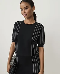 Ann Taylor Geo Jacquard Sweater T-Shirt Black/White Multi Women's