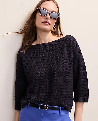 Ann Taylor Petite Pointelle Boatneck Sweater Women's