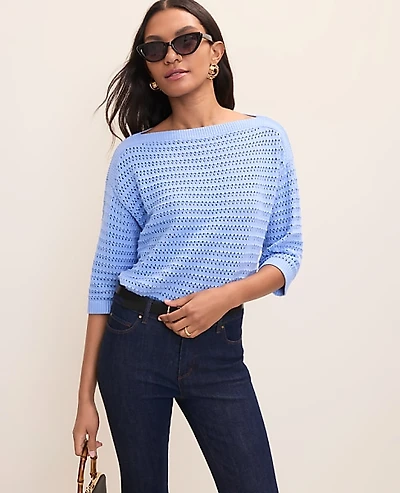 Ann Taylor Petite Pointelle Boatneck Sweater Women's