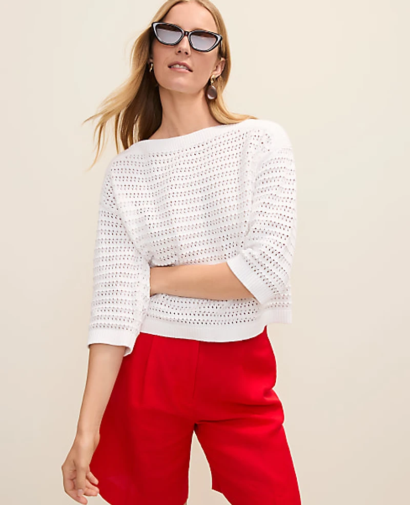 Ann Taylor Petite Pointelle Boatneck Sweater Women's