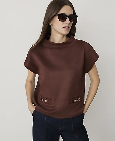 Ann Taylor Mock Neck Top Faux Suede Stallion Brown Women's