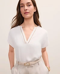 Ann Taylor Petite Lace Trim Mixed Media Top Winter White Women's
