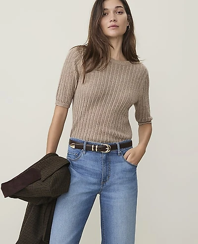 Ann Taylor Weekend Pointelle Trim Sweater Women's