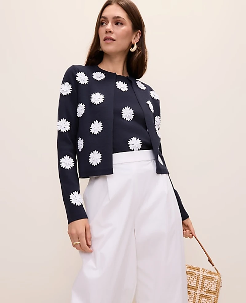 Ann Taylor Petite Floral Appliqué Cardigan Women's