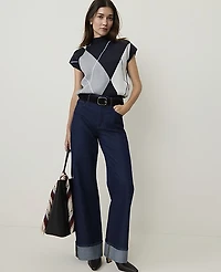 Ann Taylor The Cuffed Wide-Leg Jean Classic Rinse Wash Women's