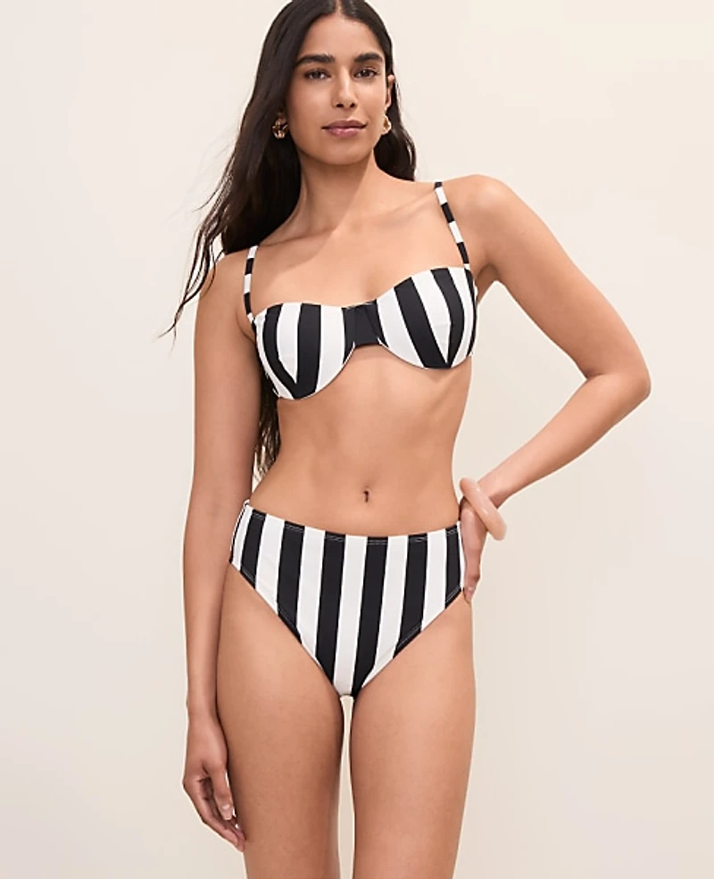 Ann Taylor Striped Two Piece Swimsuit Black Women's