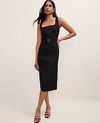 Ann Taylor Petite Belted Column Midi Dress Linen Blend Women's
