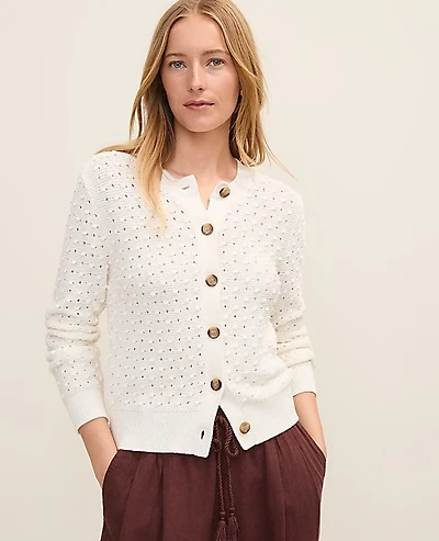 Ann Taylor Petite Weekend Popcorn Stitch Cardigan Winter White Women's