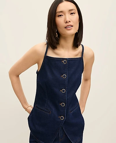 Ann Taylor Petite Strappy Denim Vest Top Classic Rinse Wash Women's